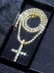 Rhinestone Decorated Tennis Chain, Cuban Link Chain & Pendant Necklace, Fashion Jewelry for Party, Daily Clothing Decor, Trendy All-match & Exquisite Jewelry for Birthday Gift