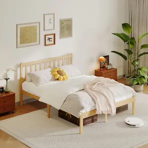 Aardhen 14-in High Bamboo Bed Frame with Headboard, Metal Slat Support, No Box Spring Needed, Easy Assembly, Underbed Storage - Queen, King Size Bed for Bedroom Use