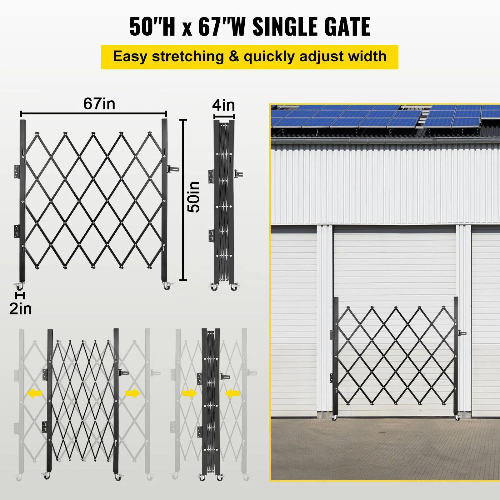 VEVOR Single Folding Security Gate,  48\" H x 66\" W Folding Door Gate, Steel Accordion Security Gate, Flexible Expanding Security Gate, 360° Rolling Barricade Gate, Scissor Gate or Door with Padlock#BacktoSchool