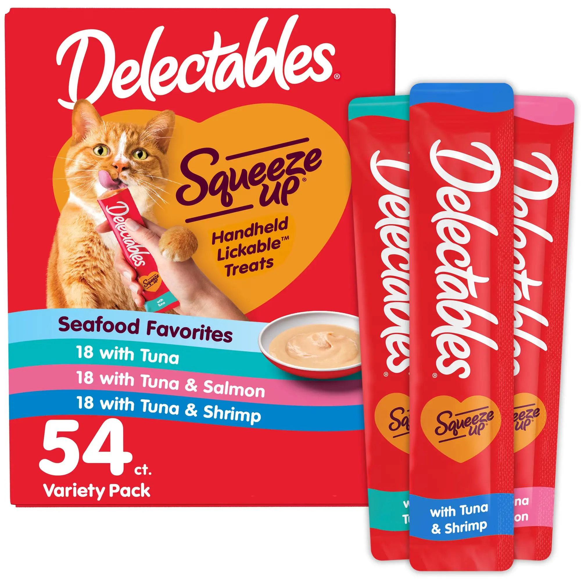 Hartz Delectables Squeeze Up Seafood Variety Pack Lickable Cat Treat, 0.5 oz tube, 72 Count
