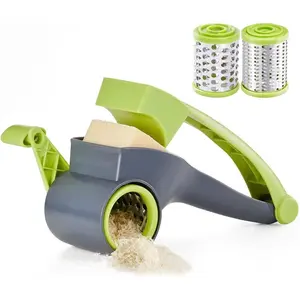 Cheese Grater with Handle, Kitchen Parmesan Cheese Grater with 2 Stainless Steel Drums, Rotary Cheese Grater Handheld for Grating and Shredding Hard Cheese, Chocolate