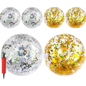 60cm Shiny Water Ball Beach Toy, Inflatable Bubble Balls for Outdoor Water Games, Ultra Transparent Flashing Sand Toys with Pump Included