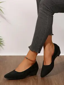 Women's Fashionable Solid Color Pointed Toe Wedge Shoes, Elegant Slip on Casual Shoes for Daily Wear, Lightweight Breathable Comfortable Shoes for Women & Girls