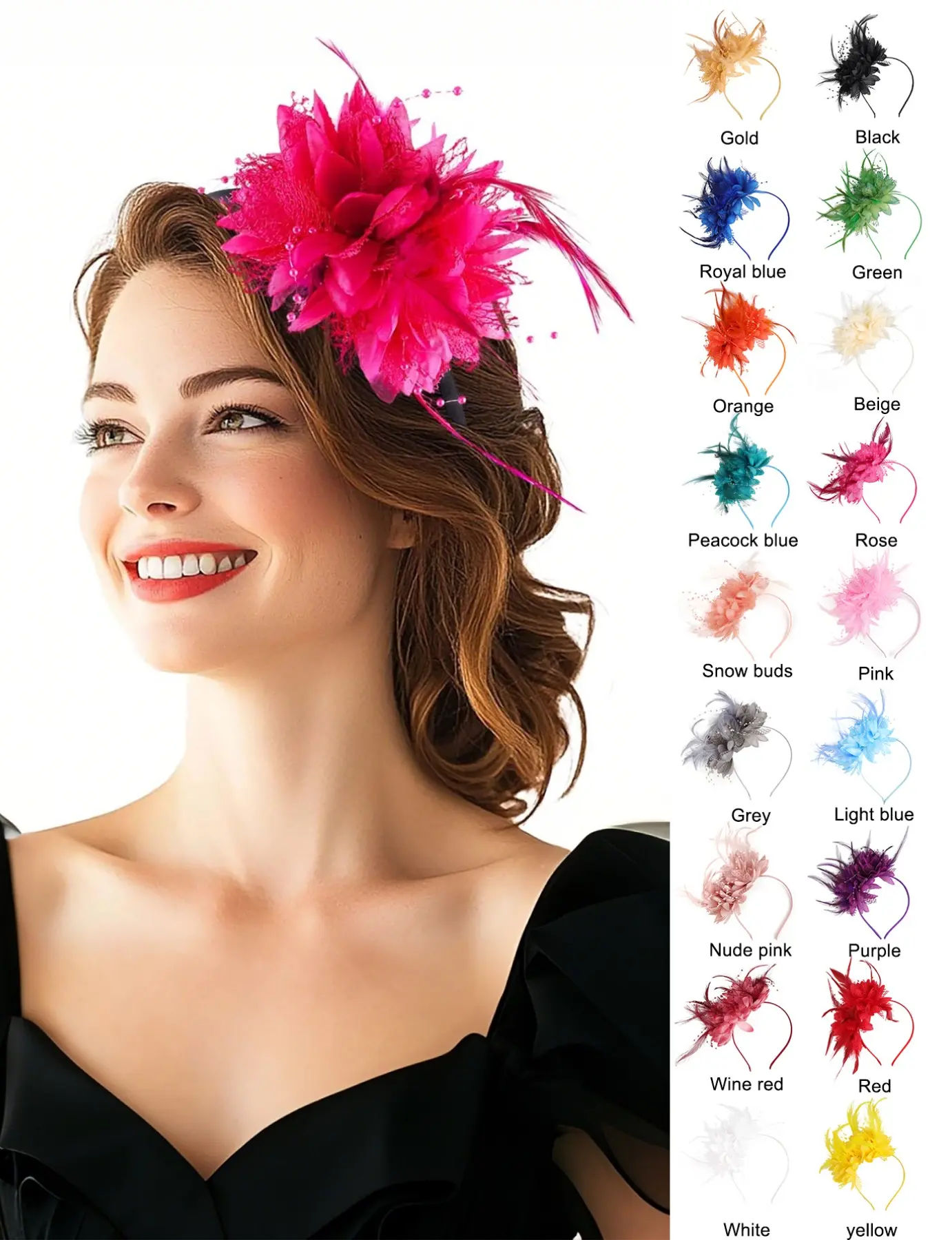 Fascinator Headband Puffy Headband Red Flower Feather Hairband Kentucky Derby Hats 50s 80s Cocktail Church Head Band Wedding Tea Party Headwear Hair Accessories for Women Chic Headbands Headbands Women
