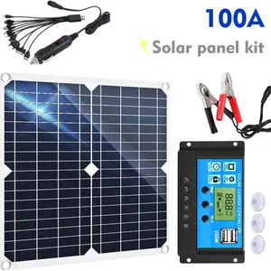 25W 18V Portable Solar Panel with 100A Controller Monocrystalline 12V Battery Charger for Camping - Includes Suction Cups & Car Charger