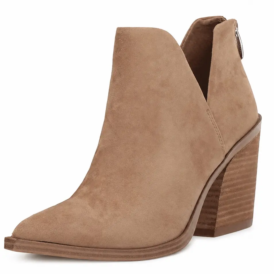 Coutgo Womens Pointed Toe Stacked Mid Heel Ankle Boots V Cut Back Zipper Faux Leather Booties Coutgo Womens Pointed Toe Stacked Mid Heel Ankle Boots V Cut Back Zipper Faux Leather Booties