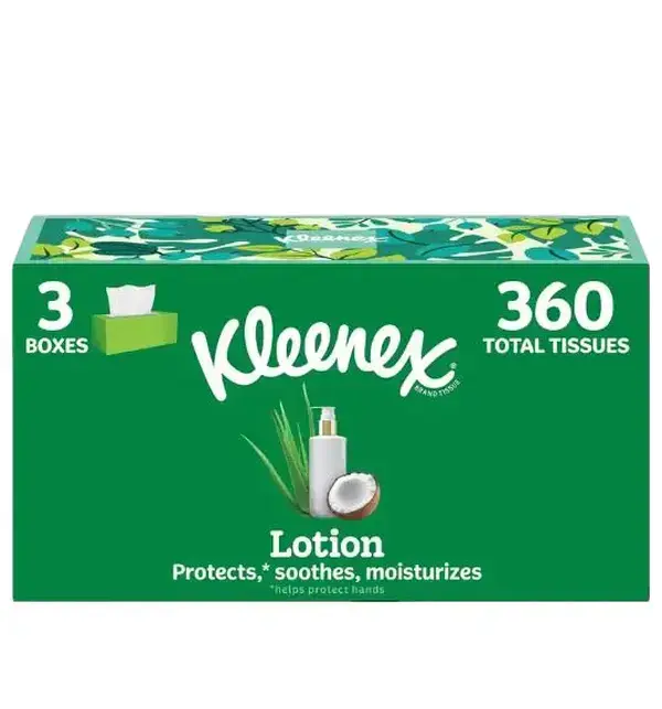 Kleenex Lotion Facial Tissues - 3 Flat Boxes (120 Count Each) | Home Care Supplies, Tissues & Napkins