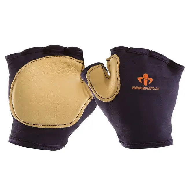 Impacto 50220110030 Impact-Resistant Nylon Mechanic Work Gloves - Medium, Navy, Leather & Nylon Construction, Contoured VEP Palm Padded, Reinforced Palm, Abrasive-Resistant, Durable, Fingerless Safety Gloves for Home Improvement