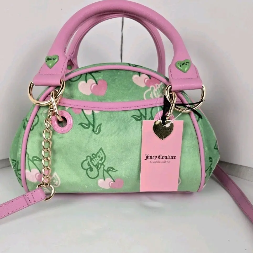 Juicy Couture Pink Y2k Handbag Lime Velour Dome Satchel Crown Embroidered