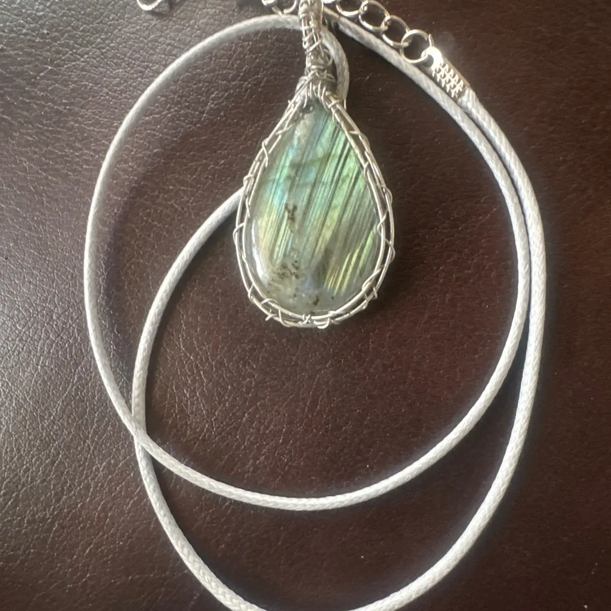 Natural labradorite wire wrapped pendant