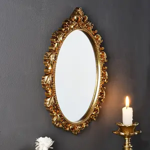 Resin Oval Wall Mounted Mirror, Home Decor Hanging Mirror, European Style Background Wall Art, Suitable for Home Decoration
