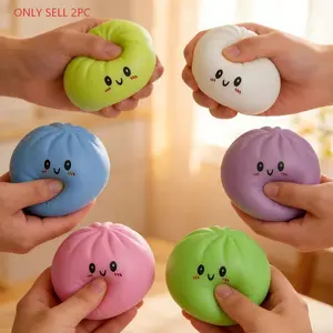 2 Mini Squishy Baozi Toys, Kids Party Gift Set, Includes Steamer, Fun Prank for Office and Home, Stress Relief, Holiday Gifts, Stress Relief Squishies