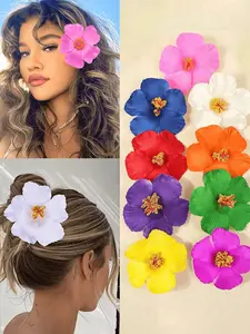 Women's Boho Hair Clips Set, Hibiscus Flower Hair Clip, PU Flower Design, Perfect for Beach Parties & Weddings, Ideal Gift for Girls & Moms