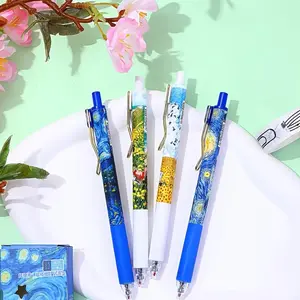 Van Gogh Starry Night Pattern Ballpoint Pen, 4/8 Counts 0.5mm Fine Tip Pen, Smooth Writing Pen for Office Diaries & School Supplies, Writing Stationery