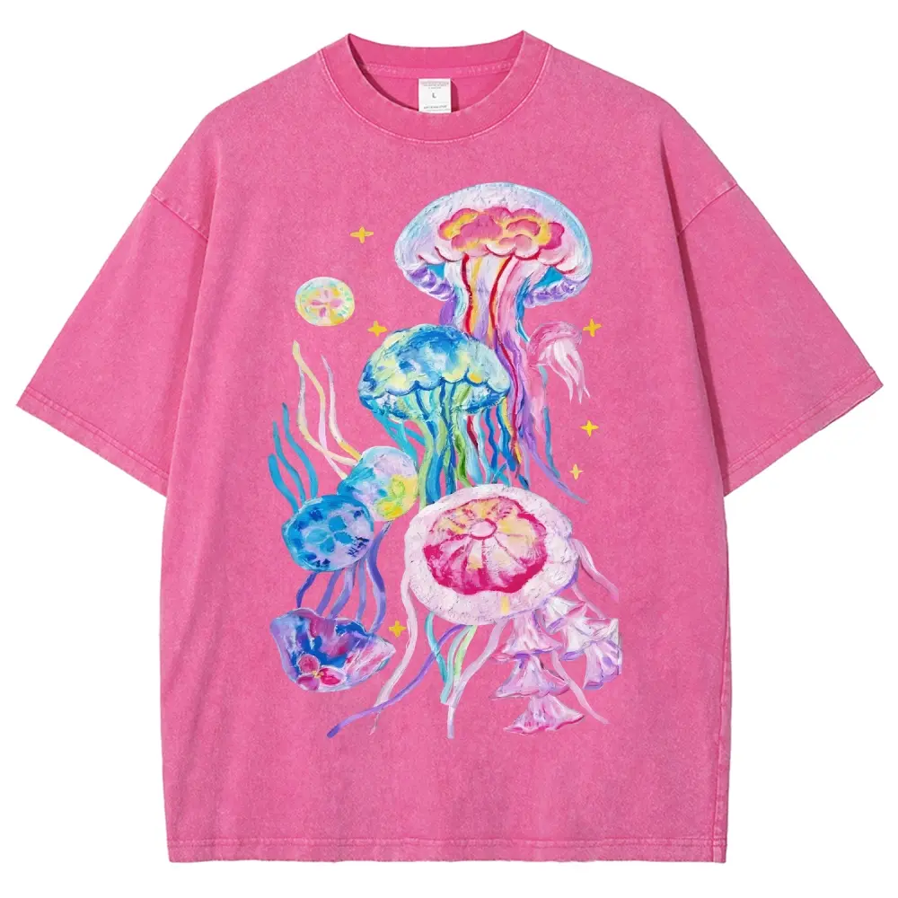 Watercolor Rainbow Jellyfish Sea Life Vintage Tee 90s Graphic Tees Men's t Shirts Graphic Tee t Shirts Funny Graphic Tee Good Graphic Tees Men's Graphic Tees Streetwear Outfits Men Vacation Outfits Oversized Tshirt Men