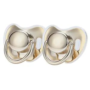MIYOCAR 2pcs Baby Pacifier with Bling Metallic Gold Silver Color Luxurious Pacifiers Ideal Gift for New Born Baby and Baby Shower ninni pacifier
