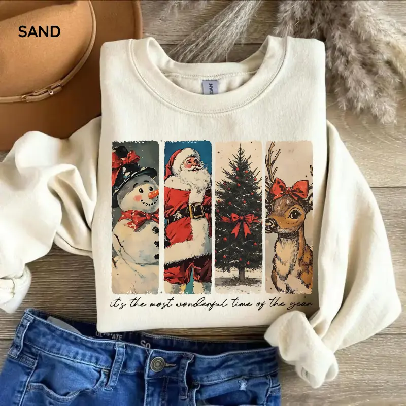 It's The Most Wonderful Time Of The Year Sweatshirt, Santa Claus Sweatshirt, Vintage Christmas Sweatshirt, Christmas Coquette Bow Sweatshirt, Holiday Gift for Women