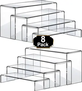 Large Acrylic Risers, 8 Pcs 2 Set(7”L~8”L~9”L) Acrylic Display Set Rectangular Stands Shelf Clear Display Risers for Decor, Cake Shelves Retail Shoe Showcase