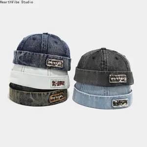 2026 Denim Docker Hat Fashion Brimless Beanie Hat Retro Worker Skull Cap Rolled Cuff Sailor Cap Hip Hop Dancing Watch Cap Baseball Cap Adjustable Fitted Snapback Hats,summerwins