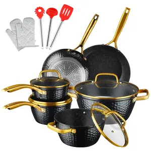 Non-Toxic Nonstick Ceramic Pro 15pcs Pots and Pans Set Complete Cookware with Lids Induction Compatible Stackable Healthy Easy Care Aluminium Lightweight Oil Sturdy Black Friday Deals 2025 Steel
