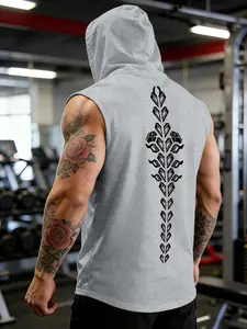 Men's Spring Summer Snake Bone Print Sleeveless Hoodie Vest, Soft Breathable, High-Strength Training, Durable and Non-Sensitive