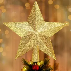 Glitter Christmas Star Tree Topper – 8 Inch Shatterproof Holiday Ornament for Christmas Tree, Indoor & Outdoor Party Decorations, Gold Tree Decoration