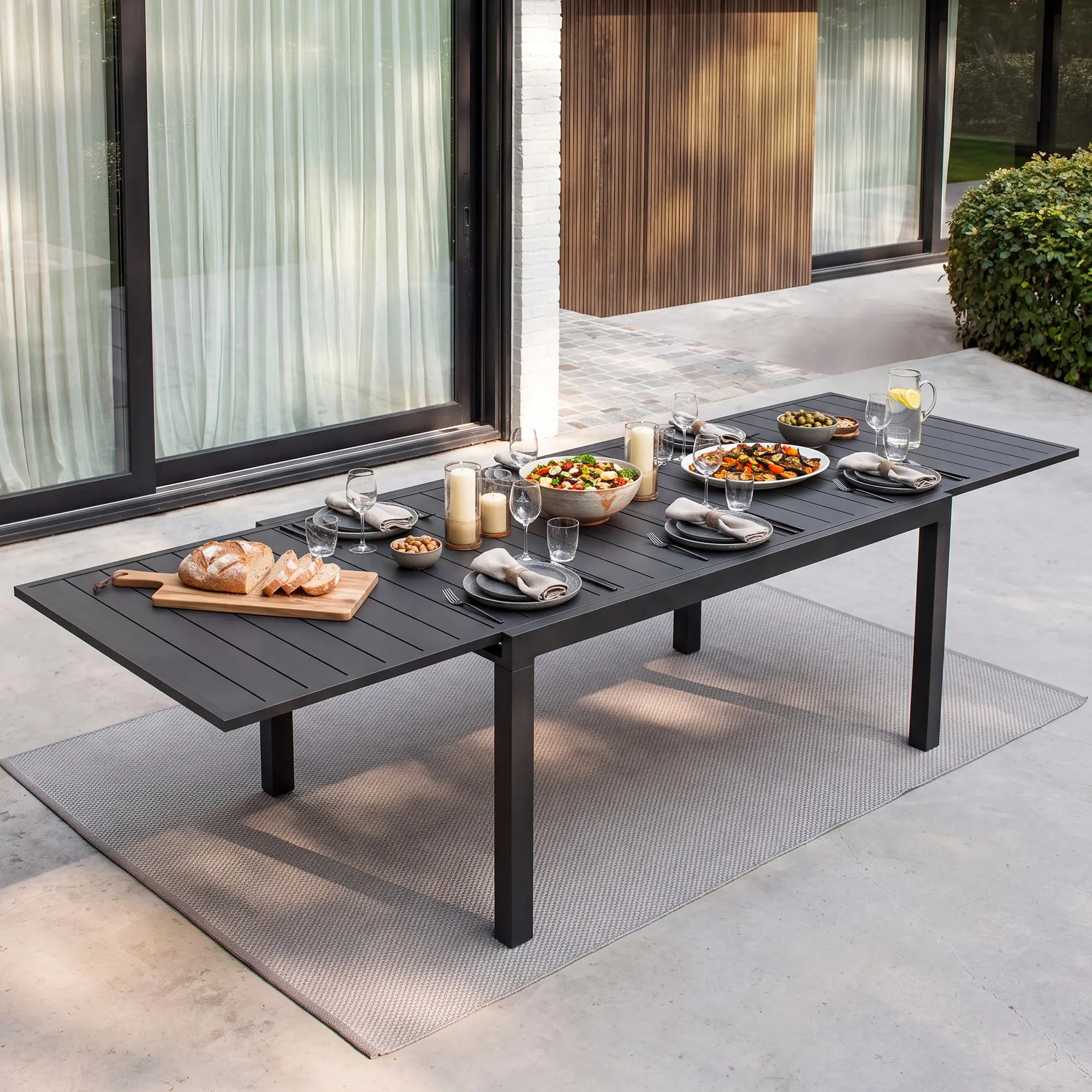 Outdoor Aluminum Extendable Dining Table, Powder-Coated Frame