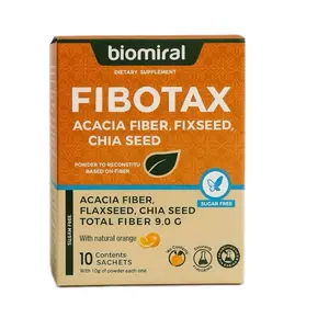 Fibotax Acacia Fiber Flaxseed & Chia Seed Powder Orange Flavor 9g Total Fiber per Sachet Sugar-Free Gluten-Free 10 Single-Serve Packets