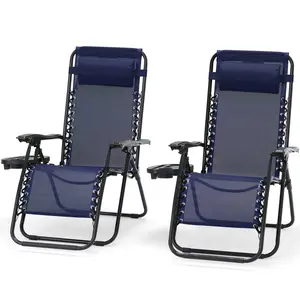 Set of 2 Zero Gravity Lounge Chair, Outdoor Folding Reclining Patio Chairs with Cup Holder and Detachable Headrest, Lounge Chairs for Beach, Camping, Lawn, and Garden, Available in Multiple Colors