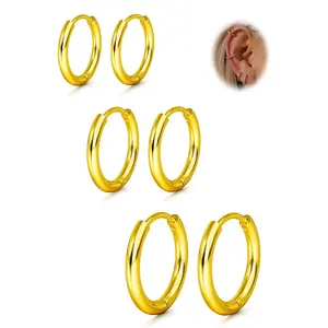 Small Hoop Earrings for Women - 316L Stainless Steel Small Hoops Earrings Set 14K Real Gold Plated Huggie Earring Sets Lightweight Cartilage Piercings Jewelry 18 Gauge Huggie for Sensitive Ears Men Women Gold Silver Black 6-12MM