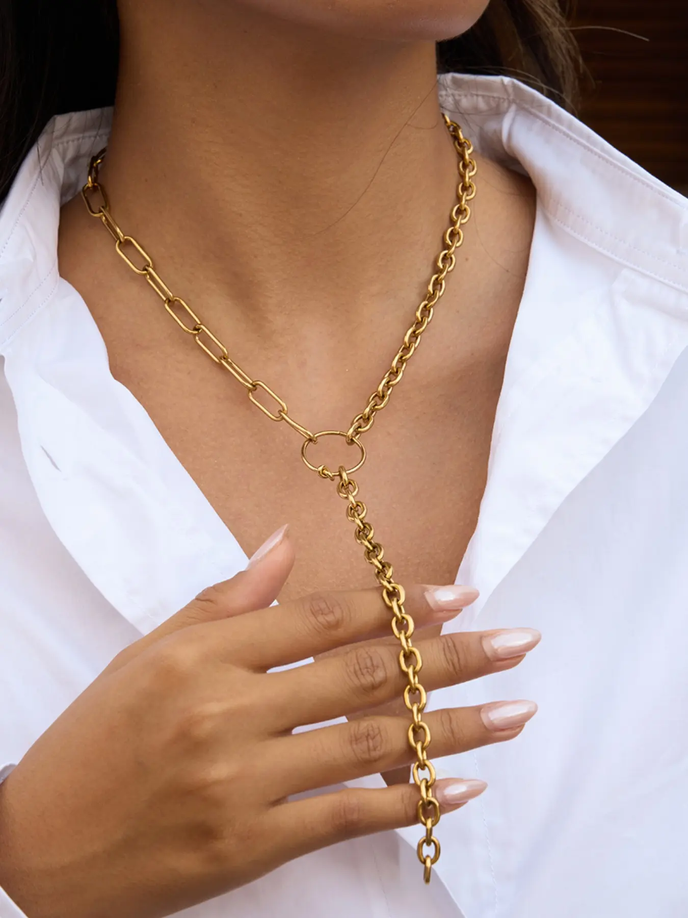 Ladies Necklace Asymmetrical Chain Y Shaped Chain Tassels Stainless Steel 18k Gold Plated Waterproof Anti Allergy Classic Minimalist Attractive Party And Gathering Jewelry Elegant Necklace