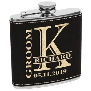 Personalized Engraved Flask for Women Men Custom Leather Wedding Monogram Groomsmen Bridesmaid Gift Father of Bride Grooms Stainless Flasks