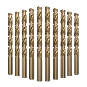 LU&MN M35 Jobber Drill Bits - M35 Cobalt HSS Ultra Hardness & Heat-Resistant - 135° Split Point, Straight Shank - Drilling for Cast Iron, Aluminum and Other Metal - 3/8", 10 pcs