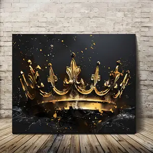 Elegant black and gold crown canvas artworks, frameless wall decorations, suitable for living rooms, bedrooms and kitchens. They are perfect home and office decorations or unique gifts, and are suitable for room decoration and interior decoration.