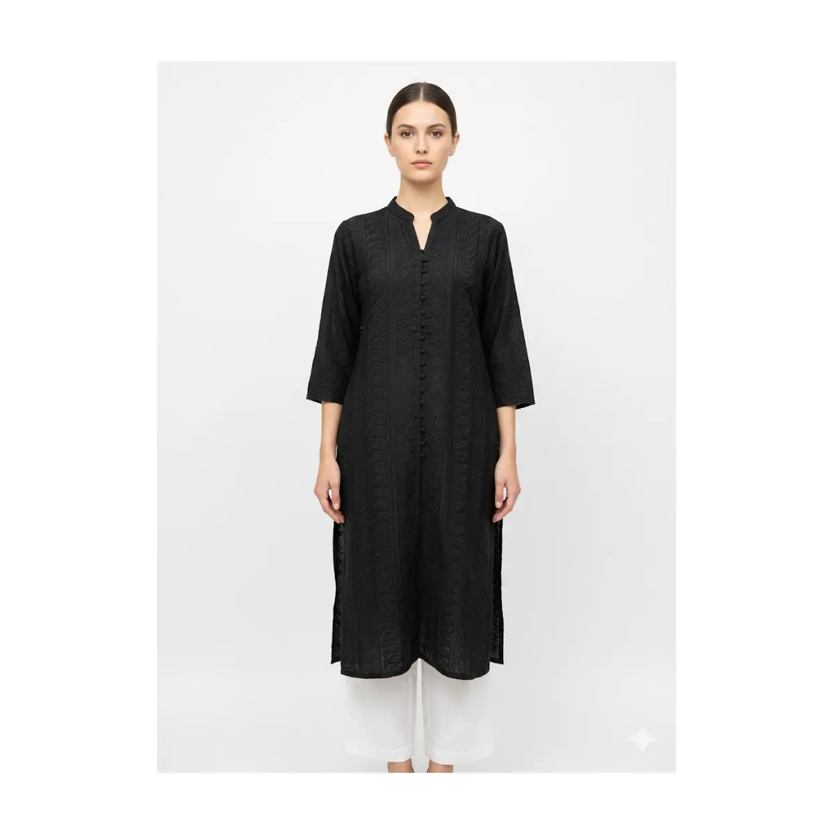 #LKH-13 Black Hand Embroidered Chikankari Cotton Kurta