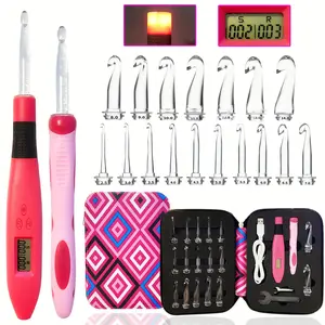 17 Sizes Digital Crochet Hooks with Counter 2.5 mm~14.0 mm Lighted Crochet Hooks for Stitch & Row Counter