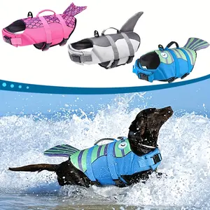 Dog life jacket water jacket, high buoyancy adjustable safety swimsuit with rescue handle, floating vest with shark color design, suitable for outdoor swimming, beach, boating for small and medium-sized dogs, large dogs