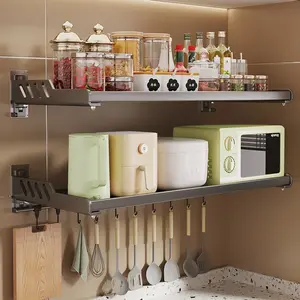 Durable Heavy-Duty Metal Wall-Mounted Microwave Oven Rack, No-Drill Hangable Kitchen Shelf with Easy Installation, Home Organizer for Microwave & Small Appliances