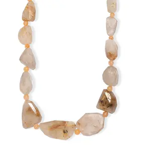 Yellow Aventurine and Golden Rutilated Quartz 390.00 ctw Beaded Necklace in Platinum Over 18 Inches