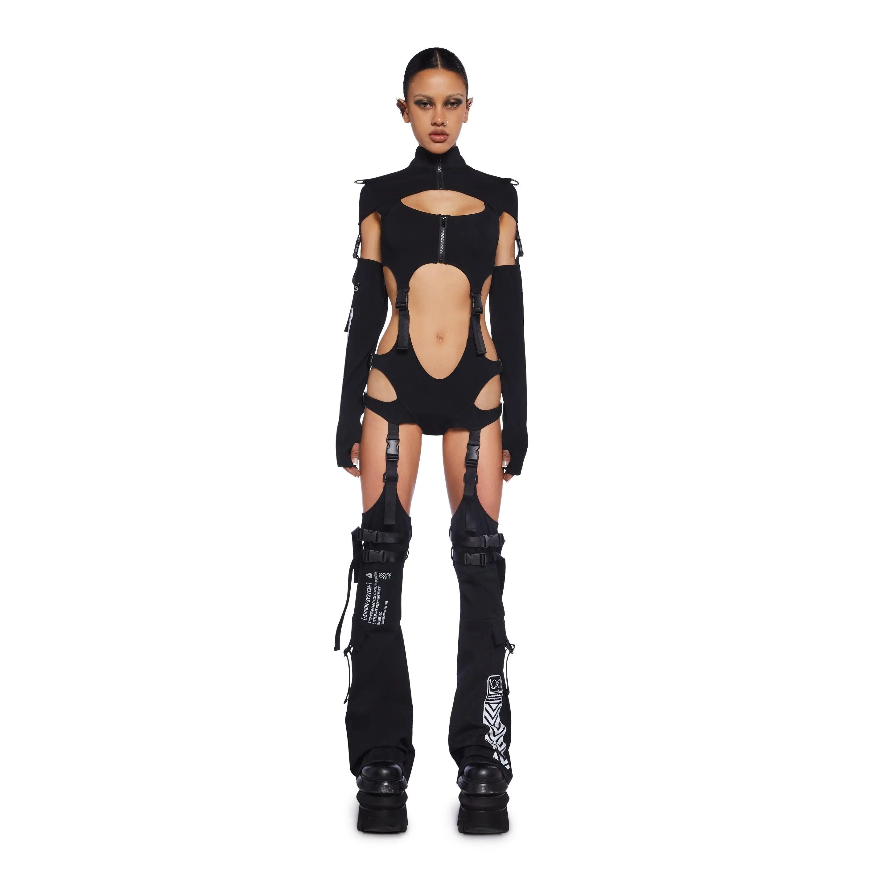 Digital Lands Bodysuit And Leg Warmers Set - Black