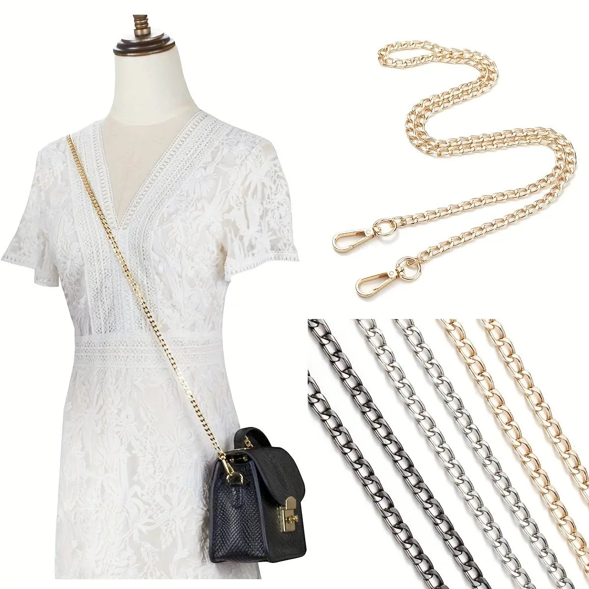 1/2PC Metal Chain Strap - Purse Chain Strap Shoulder Cross Body Handbag Replacement Strap With Metal Buckles Iron Flat Chain Strap Handbag Accessories - For Women - Suitable for Handbags & Purses - Perfect Gift for Fashionistas