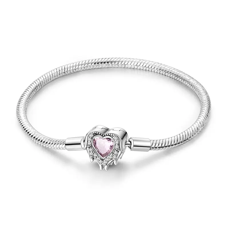 MULA Silver-Plated Guardian Heart Wrist Bone Bracelet, Adjustable Beaded Charm Bracelet for Women, Charm-Ready, Blush Pink Crystal Accent, Lucky Wishes Gift, Bracelets For Women