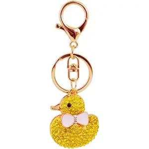 One Pack Cute Bowknot Ducky Animal Pet Rhinestone Car Keychain Ring Chain Gift Pack Buckle Holder for Girlfriend Boyfriend Women Men Friends Lovers Colleagues