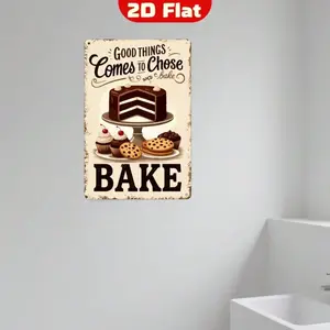 Aluminum Kitchen Wall Art with Cake Cookie Cutouts Vintage Good Things Come to Those Who Bake Sign 2D Flat Distressed Home Decor