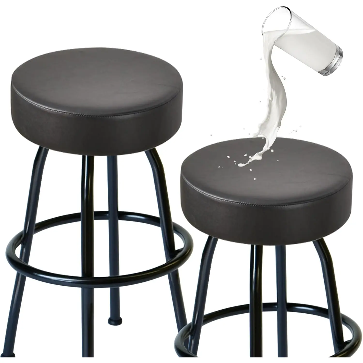 GOSTADY Gift Choice Bar Stool Covers Round Set of 4, Waterproof PU Seat Covers With Elastic Bands, Chair Covers Washable Cushion Slipcover for 12-15 Inch - Khaki-Nude
