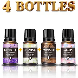 4pcs Lavender Jasmine Sandalwood Sakura Pure Essential Oils Set, Aromatherapy Essentials 10ML Multi Scented Woody Aromatic Scent Relief Aromatherapy Oil for Humidifier Diffuser Car Air Freshener Plant Fragrance