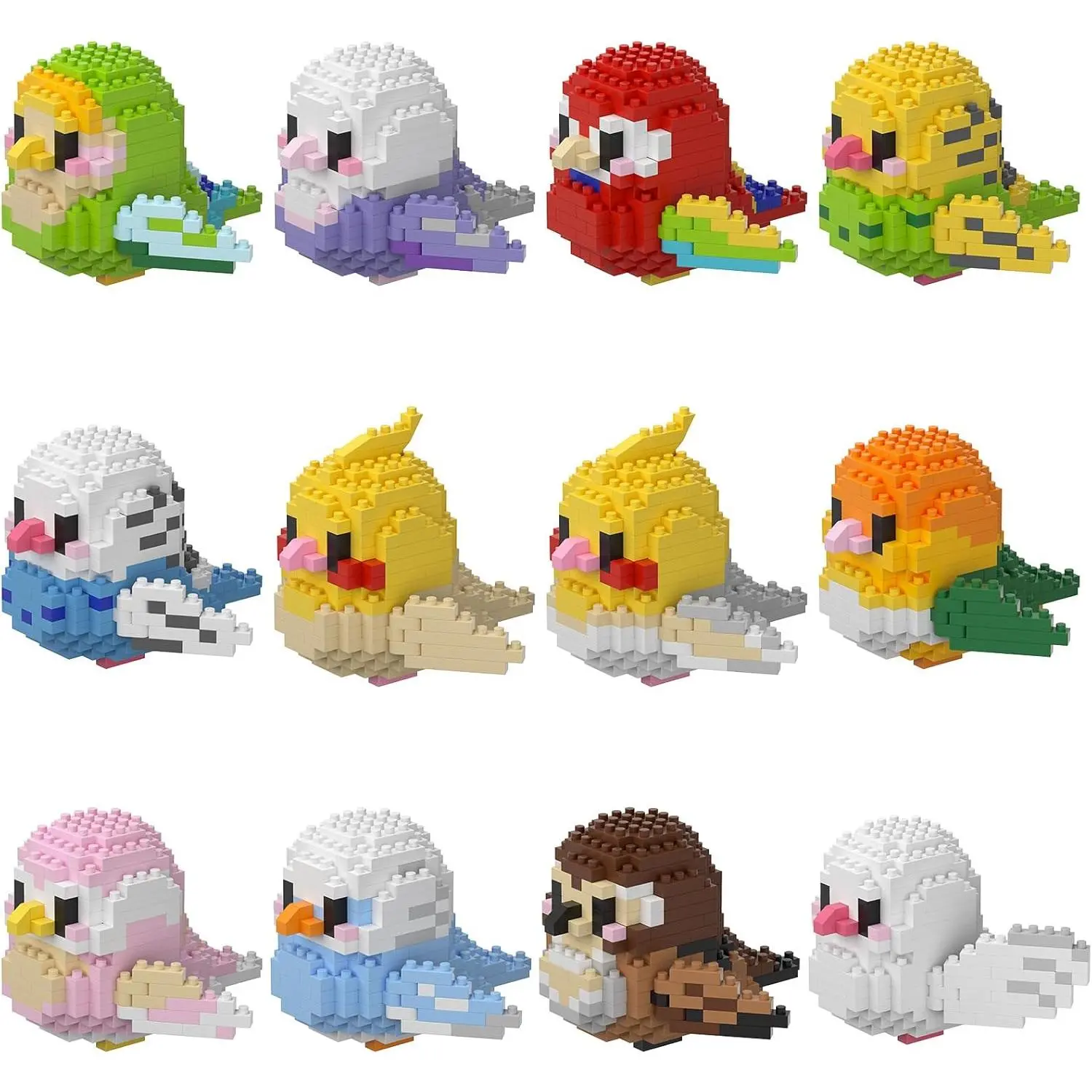 12 Pcs Colorful Plastic Parrot Micro Building Bricks Set, Collectibles Bricks & Parts, Ages 6+ Educational Animal Models, Creative Play Kids Party Favors with Exquisite Gift Box