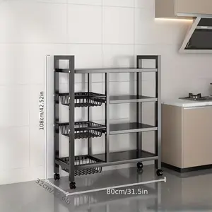 Rolling wire basket storage rack, 31.5-inch multi-functional shelving unit, multi-layer storage rack with wheels, movable storage solution, suitable for home, office, dorm, bedroom, and study for organization and storage.