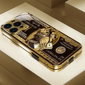 New Released Holding Wealth Creative Phone Cases for iPhone 17 Air 16 15 14 Plus 13 12 11 Pro, Ultra-Thin Gold Plating Lens Protective Film Frame Drop-Resistant Phone Cover