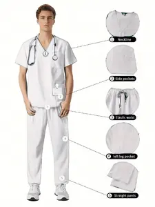 2Pcs Set High Quality Nursing Medical Scrubs Uniforms Dentistry Surgical Scrubs Set Hospital Uniforms Scrubs Suit for Men Pet Grooming Working Clothes Workwear Menswear